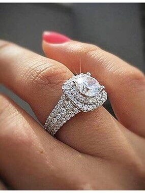 Silver Plated Round Cut White Cubic Zirconia Fashion Ring Size 9